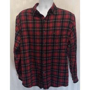 Plaid FLANNEL Shirt LEE Regular‎ Fit Long Sleeve Red Black Check Men Sz M